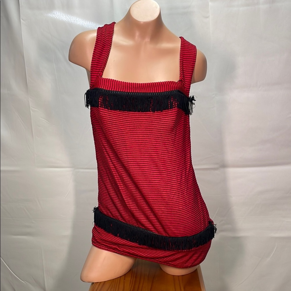 Vintage Red and Black Striped Fringe swimsuit